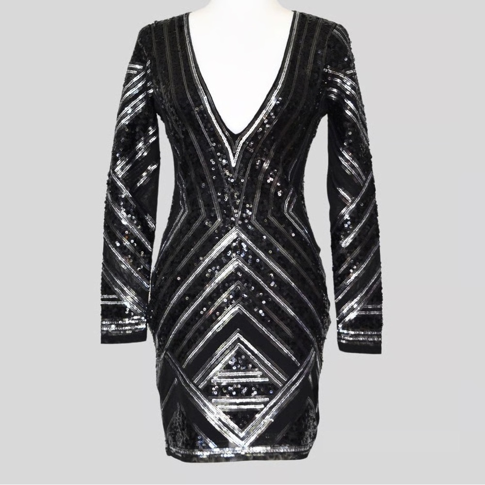 ✨ Express Sequin Mini Dress – XS – Party/Club – Stunning Geometric Beading ✨